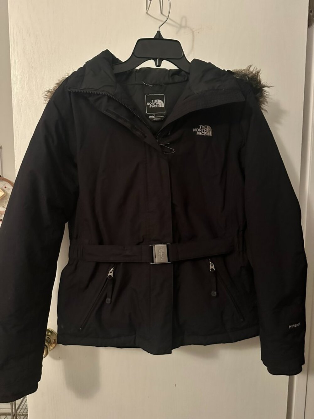 The North Face HyVent Womens Belted Down Jacket-Black